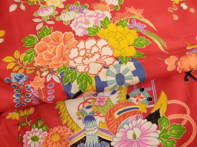 平和屋着物[]七五三　女の子　３歳　祝着　一つ身　袖無し羽織セット　宝船　花車文　正絹　逸品　AABE2248ja