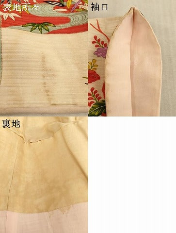 平和屋着物[]セミアンティーク　七五三　女の子　３歳　祝着　三つ身　色紙草花文　金彩　正絹　逸品　AABE2249ja