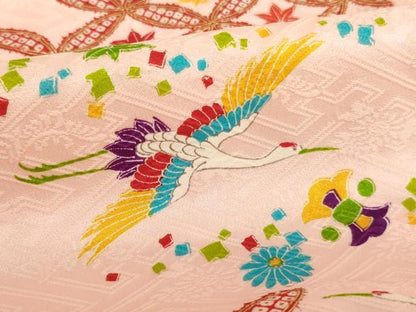 平和屋着物[]七五三　女の子　３歳　祝着　三つ身　被布セット　飛鶴七宝花文　金彩　正絹　逸品　AABE2251ja