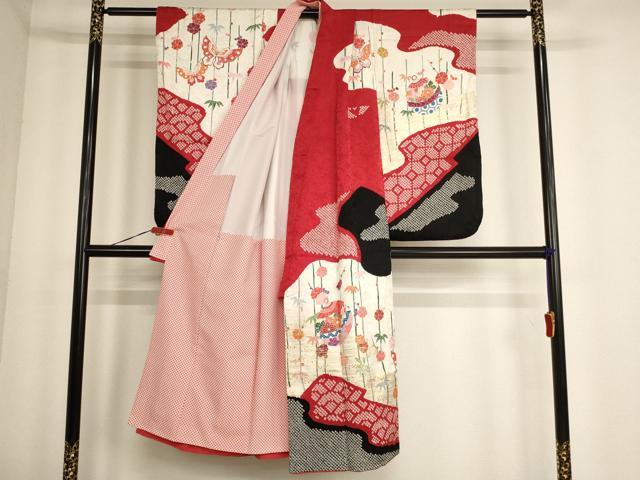 平和屋着物[]七五三　女の子　７歳　祝着　四つ身　長襦袢・袋帯セット　鈴花文　金彩　逸品　AABE2252ja