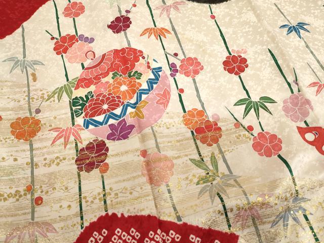 平和屋着物[]七五三　女の子　７歳　祝着　四つ身　長襦袢・袋帯セット　鈴花文　金彩　逸品　AABE2252ja