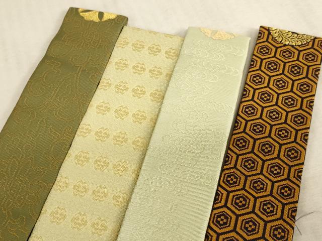 平和屋本店▼輪袈裟4点セット　五つ銀杏　下り藤　金糸　法衣　寺院　仏具　仏教　僧侶　神職　装束　AABE2268ja