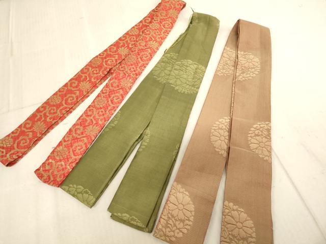 平和屋本店▼輪袈裟3点セット　花唐草文　花丸文　法衣　寺院　仏具　仏教　僧侶　神職　装束　AABE2351ja