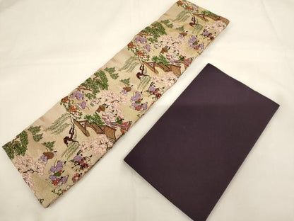 平和屋本店▼数珠・念珠入れ　仏具入れ2点セット　花丸花菱文　人物風景文　法衣　寺院　仏具　仏教　僧侶　神職　装束　AABE2352ja