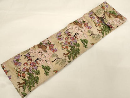 平和屋本店▼数珠・念珠入れ　仏具入れ2点セット　花丸花菱文　人物風景文　法衣　寺院　仏具　仏教　僧侶　神職　装束　AABE2352ja