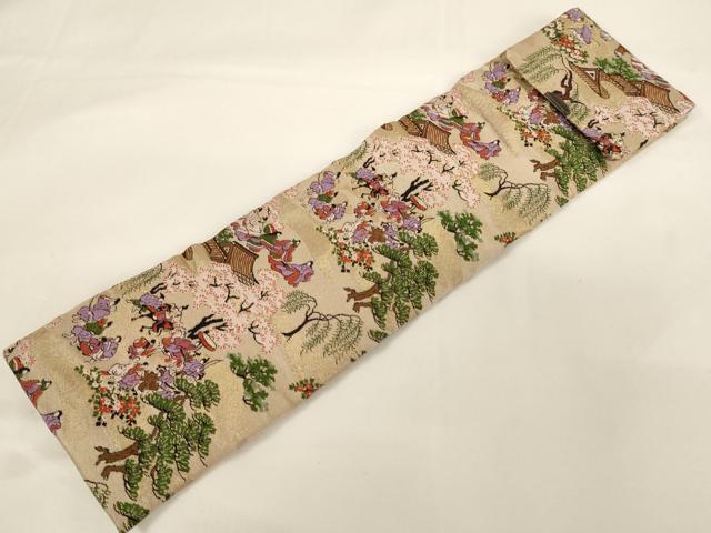 平和屋本店▼数珠・念珠入れ　仏具入れ2点セット　花丸花菱文　人物風景文　法衣　寺院　仏具　仏教　僧侶　神職　装束　AABE2352ja
