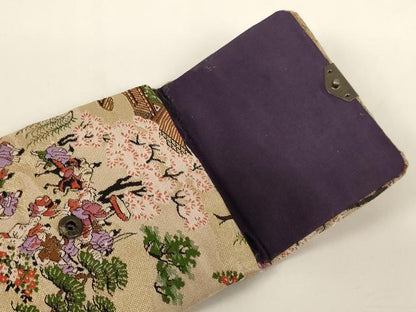 平和屋本店▼数珠・念珠入れ　仏具入れ2点セット　花丸花菱文　人物風景文　法衣　寺院　仏具　仏教　僧侶　神職　装束　AABE2352ja