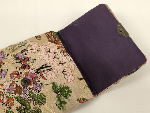 平和屋本店▼数珠・念珠入れ　仏具入れ2点セット　花丸花菱文　人物風景文　法衣　寺院　仏具　仏教　僧侶　神職　装束　AABE2352ja