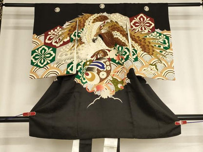 平和屋着物[]お宮参り　男の子　祝着　産着　初着　のしめ　駒刺繍　鷹　金彩　逸品　AABE2353ja