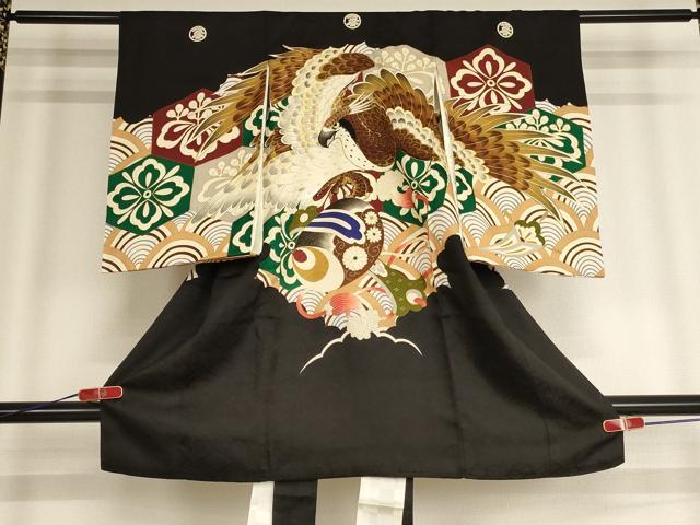 平和屋着物[]お宮参り　男の子　祝着　産着　初着　のしめ　駒刺繍　鷹　金彩　逸品　AABE2353ja