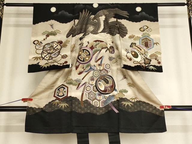 平和屋着物[]お宮参り　男の子　祝着　産着　初着　のしめ　吉祥鷹文　暈し染め　金彩　逸品　AABE2354ja