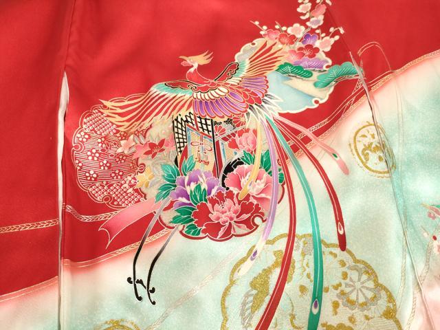 平和屋着物[]お宮参り　女の子　祝着　産着　初着　のしめ　雪輪花鳥文　鳳凰　鴛鴦　暈し染め　金銀彩　逸品　AABE2355ja