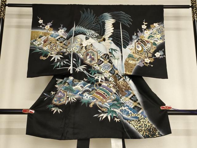 平和屋着物[]お宮参り　男の子　祝着　産着　初着　のしめ　刺繍　鷹　武具　暈し染め　金糸　金彩　逸品　AABE2356ja