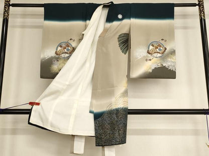 平和屋着物[]お宮参り　男の子　祝着　産着　初着　のしめ　吉祥鷹文　暈し染め　金銀彩　逸品　AABE2357ja