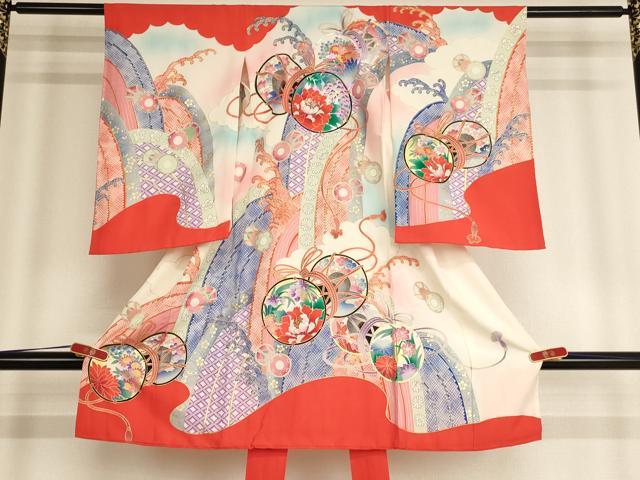 平和屋着物[]七五三　女の子　３歳　祝着　一つ身　花鼓文　ラインストーン　暈し染め　金銀彩　逸品　AABE2358ja