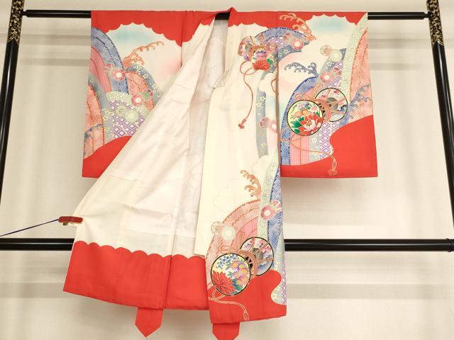 平和屋着物[]七五三　女の子　３歳　祝着　一つ身　花鼓文　ラインストーン　暈し染め　金銀彩　逸品　AABE2358ja
