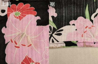 平和屋着物[]夏物 浴衣 子供 女の子 花鳥文 百合 黒地 AABE2359ja