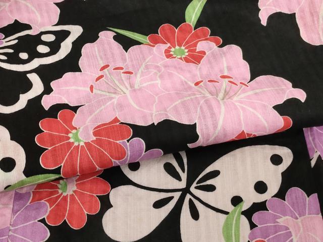 平和屋着物[]夏物 浴衣 子供 女の子 花鳥文 百合 黒地 AABE2359ja