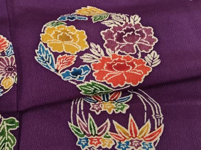 平和屋着物[]七五三　女の子　７歳　祝着　四つ身　型染め　花丸文　鬼しぼ縮緬　逸品　AABE2361ja