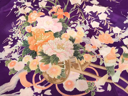 平和屋着物[]七五三　女の子　７歳　祝着　駒刺繍　花車文　休み鳥　AABE2362ja