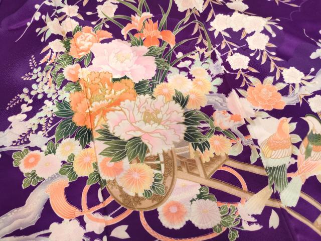 平和屋着物[]七五三　女の子　７歳　祝着　駒刺繍　花車文　休み鳥　AABE2362ja
