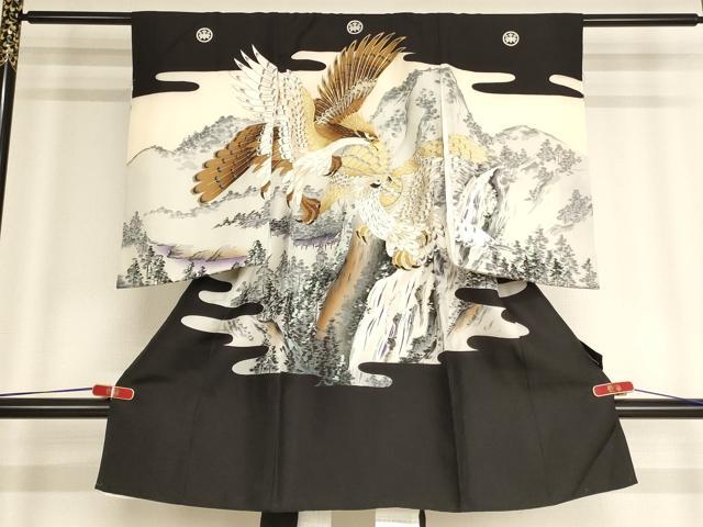 平和屋着物[]七五三　男の子　三歳　一つ身　祝着　駒刺繍　鷹風景文　金彩　逸品　AABE2363ja