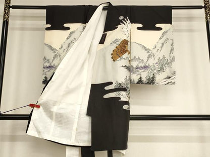 平和屋着物[]七五三　男の子　三歳　一つ身　祝着　駒刺繍　鷹風景文　金彩　逸品　AABE2363ja