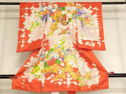 平和屋着物[]お宮参り　女の子　祝着　産着　初着　のしめ　駒刺繍　花篭鳥文　金彩　逸品　未使用　AABE2364ja