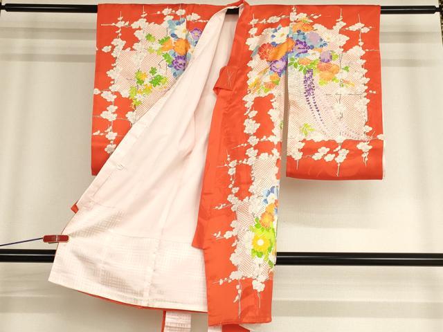平和屋着物[]お宮参り　女の子　祝着　産着　初着　のしめ　駒刺繍　花篭鳥文　金彩　逸品　未使用　AABE2364ja