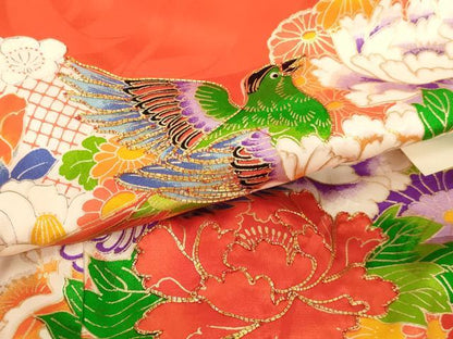平和屋着物[]お宮参り　女の子　祝着　産着　初着　のしめ　駒刺繍　花篭鳥文　金彩　逸品　未使用　AABE2364ja