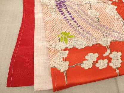 平和屋着物[]お宮参り　女の子　祝着　産着　初着　のしめ　駒刺繍　花篭鳥文　金彩　逸品　未使用　AABE2364ja