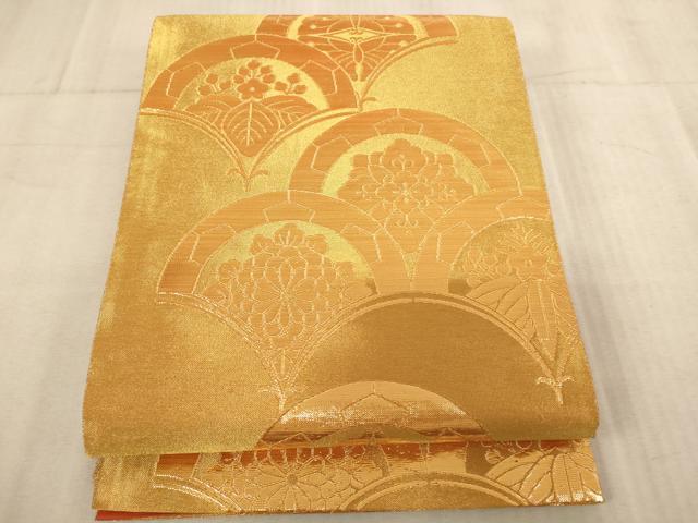 平和屋着物[]七五三　女の子　７歳　祝着・袋帯セット　駒刺繍　源氏車文　金彩　逸品　AABE2369ja