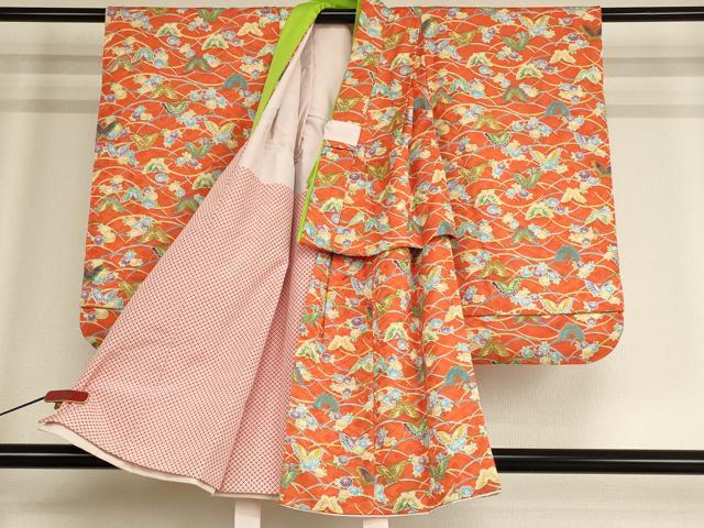 平和屋着物[]七五三　女の子　３歳　祝着　三つ身　花蝶文　金彩　AABE2370ja