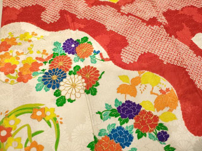 平和屋着物[]七五三　女の子　７歳　祝着　オンワード　駒刺繍　絞り　花丸文　逸品　AABE2376ja