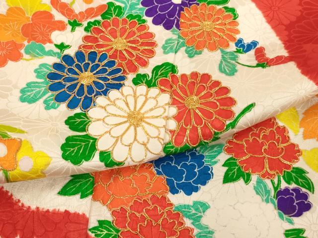 平和屋着物[]七五三　女の子　７歳　祝着　オンワード　駒刺繍　絞り　花丸文　逸品　AABE2376ja