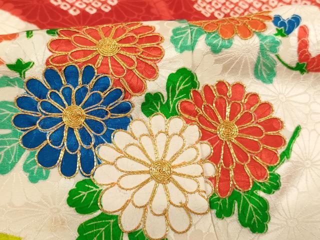 平和屋着物[]七五三　女の子　７歳　祝着　オンワード　駒刺繍　絞り　花丸文　逸品　AABE2376ja