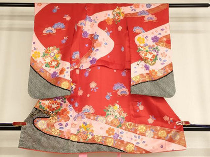 平和屋着物[]七五三　女の子　３歳　祝着　花車文　金彩　AABE2377ja