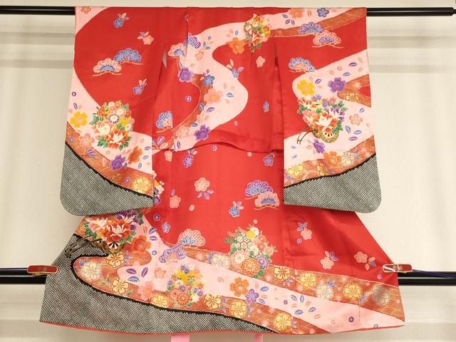平和屋着物[]七五三　女の子　３歳　祝着　花車文　金彩　AABE2377ja