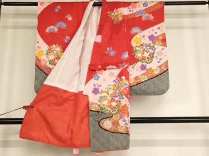 平和屋着物[]七五三　女の子　３歳　祝着　花車文　金彩　AABE2377ja