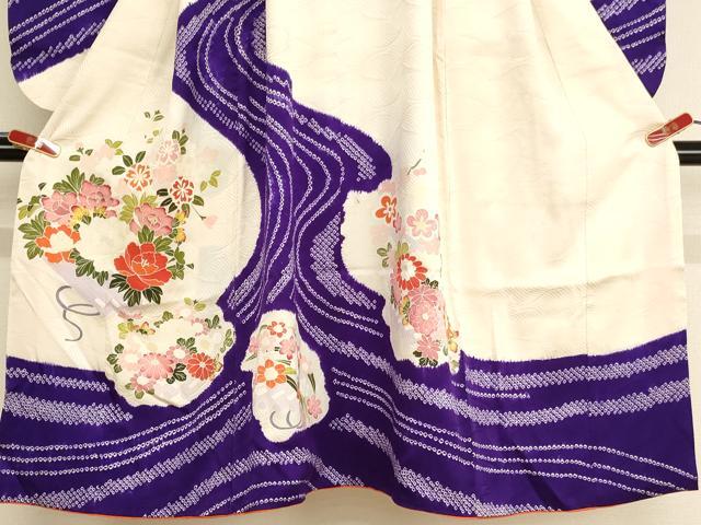 平和屋着物[]七五三　女の子　７歳　祝着　友禅　絞り　花筏文　逸品　AABE2378ja