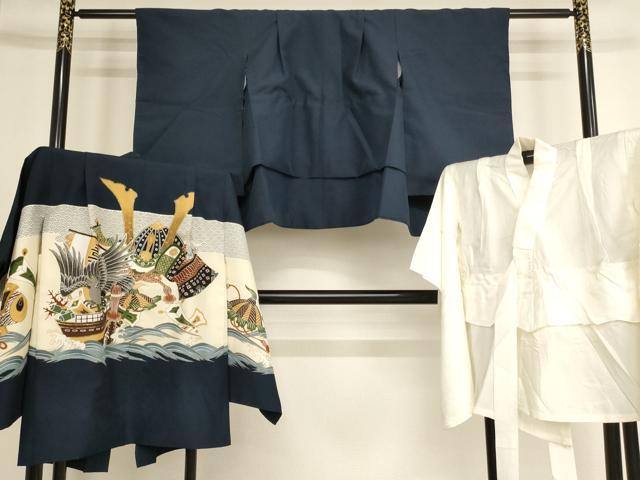 平和屋着物[]七五三　男の子　5歳　祝着・長襦袢・羽織セット　鷹　兜　金彩　AABE2379ja