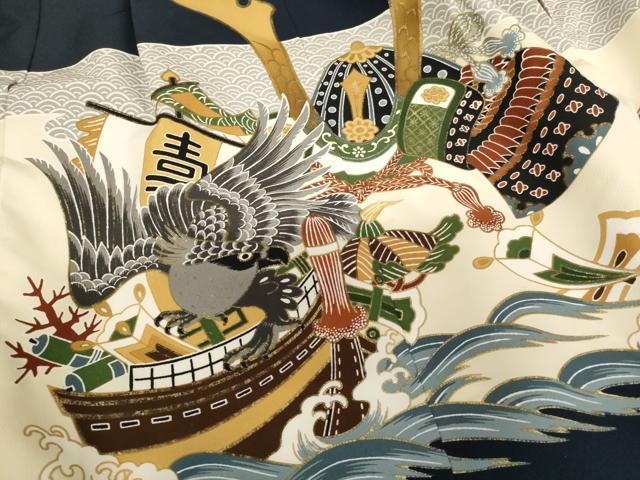 平和屋着物[]七五三　男の子　5歳　祝着・長襦袢・羽織セット　鷹　兜　金彩　AABE2379ja