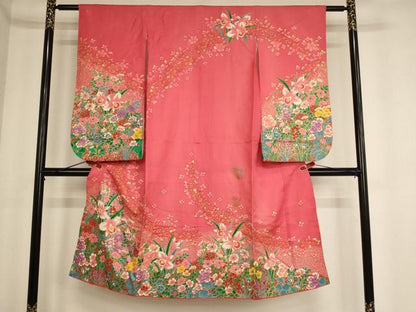 平和屋着物[]七五三　女の子　７歳　祝着　草花文　金銀彩　逸品　AABE2385ja