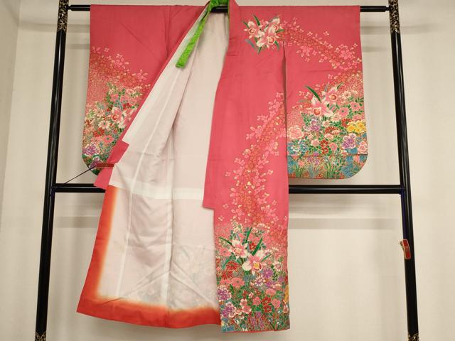 平和屋着物[]七五三　女の子　７歳　祝着　草花文　金銀彩　逸品　AABE2385ja