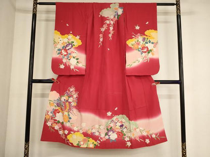 平和屋着物[]七五三　女の子　７歳　祝着　友禅　花蝶丸文　暈し染め　金銀彩　逸品　AABE2386ja