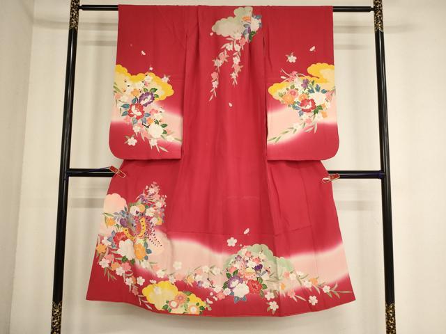 平和屋着物[]七五三　女の子　７歳　祝着　友禅　花蝶丸文　暈し染め　金銀彩　逸品　AABE2386ja