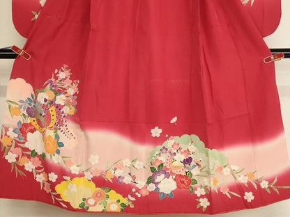 平和屋着物[]七五三　女の子　７歳　祝着　友禅　花蝶丸文　暈し染め　金銀彩　逸品　AABE2386ja
