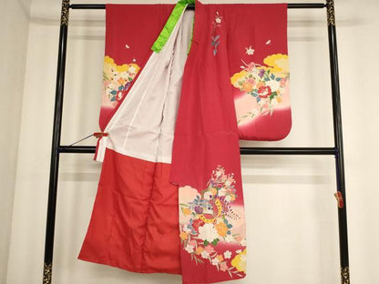 平和屋着物[]七五三　女の子　７歳　祝着　友禅　花蝶丸文　暈し染め　金銀彩　逸品　AABE2386ja