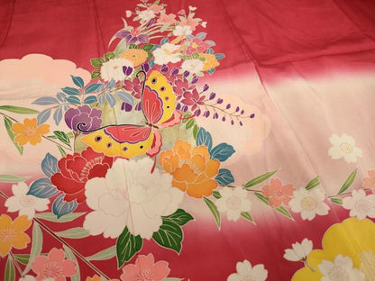 平和屋着物[]七五三　女の子　７歳　祝着　友禅　花蝶丸文　暈し染め　金銀彩　逸品　AABE2386ja