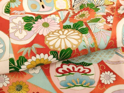 平和屋着物[]七五三　女の子　３歳　祝着　割付草花文　金彩　逸品　AABE2388ja